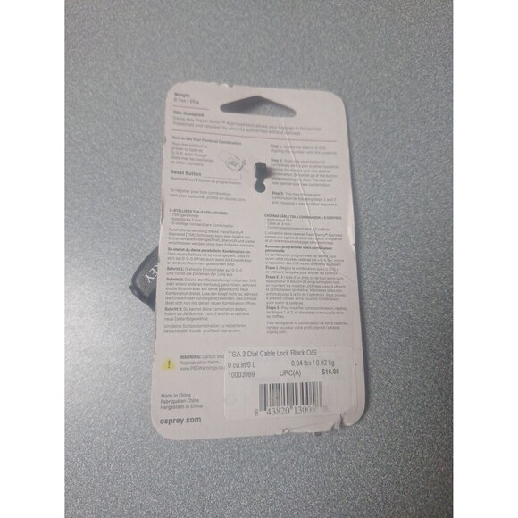 New! Osprey TSA 3-Dial Cable Lock - Picture 2 of 3